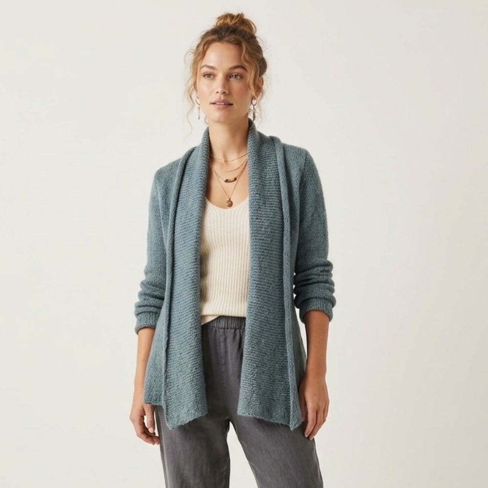 Anthropologie Wooden Ships Cozy Slouchy Teal-Gray Mohair Knit Open Cardigan XS